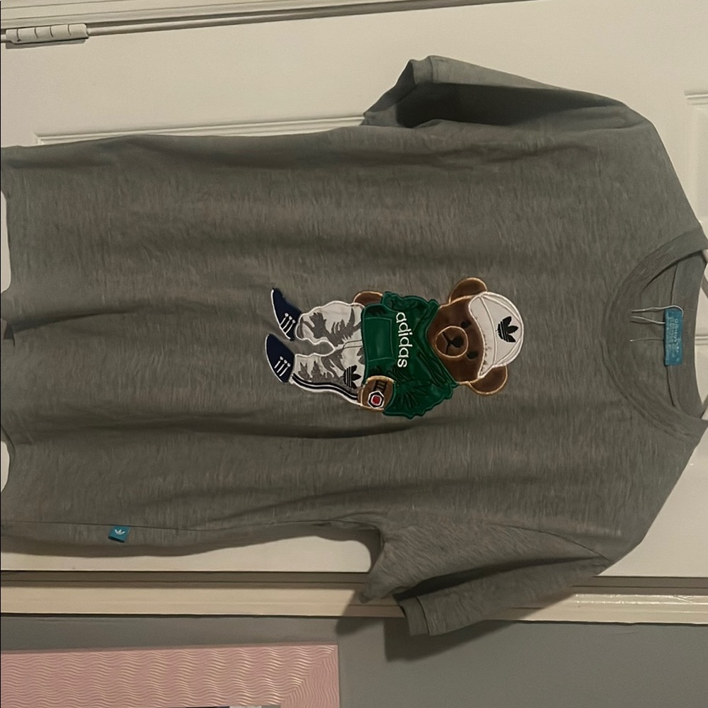 Adidas Gray Tee with Bear Graphic